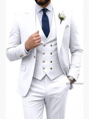 Slim Fit 3-Piece Double Breasted Suit Set for Wedding Prom Business